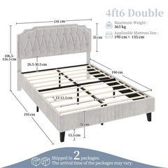 Costoffs Double/King Bed Frame Upholstered Platform Bed with Adjustable Button Tufted Headboard/Velvet Fabric/Mattress Foundation/Sturdy Wooden Slat Support, No Box Spring Needed, Black/Beige/Dark Grey/Light Grey