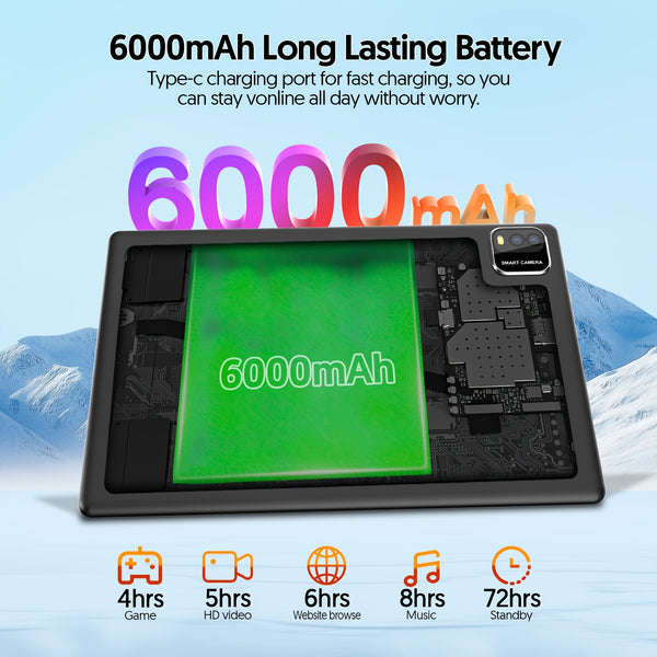 New 10.1-inch Android 15 Tablet With Multiple Options (tablet With Leather Case/tablet With Keyboard Set) 12 (3+9) GB RAM, 64GB ROM, Quad Core Processor, 2.0MP+8.0MP Camera, 6000mAh Battery, Suitable For Daily Use, Study And Office, Pad