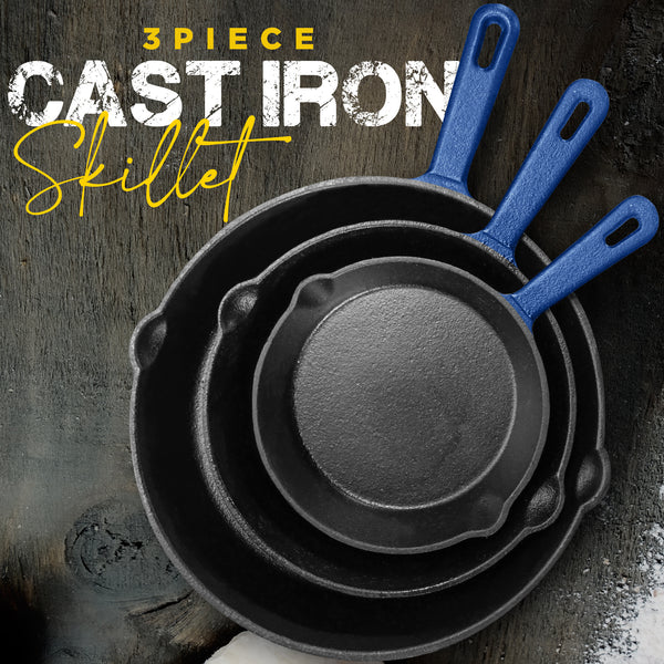 KICHLY Pre-Seasoned Cast Iron Skillet 3pcs Set - 6 Inch 8 Inch 10 Inch Cast Iron Pan
