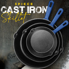 KICHLY Pre-Seasoned Cast Iron Skillet 3pcs Set - 6 Inch 8 Inch 10 Inch Cast Iron Pan