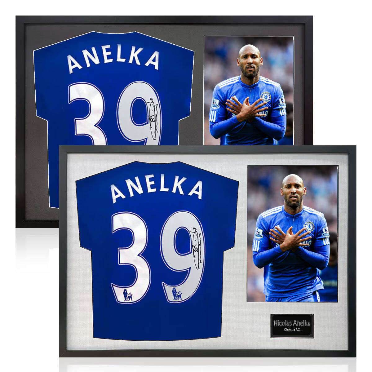 Nicolas Anelka Signed Framed Chelsea Football Shirt Including 1 Photo in 2 Options: White or Black Mount