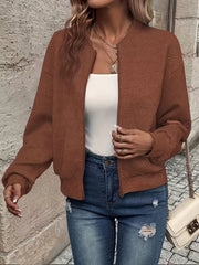 Solid Color Casual Zip-Up Cardigan Jacket