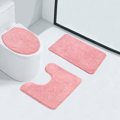 3-Piece Bathroom Rug Set - Plush Water Absorbent Mat, U-Shaped Contour Toilet Mat & Lid Cover for Tub/Shower