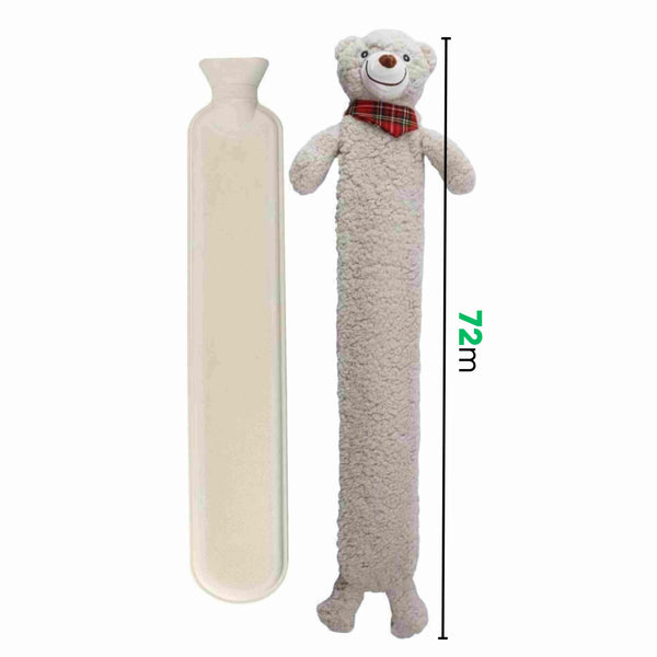 ADEPTNA Extra Long Hot Water Bottle with Sherpa Animal Character - Soft Plush Faux Fur Cover - Comfortable, Safe, Anti-Leak - Body Hot Water Bottle for Neck and Shoulder, Back, Legs, Waist