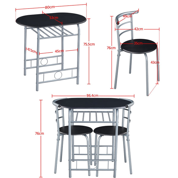Costoffs 3pcs Dining Table Set with Space Saving Table and 2 Chairs, Modern Kitchen Table Set with Steel Legs and Storage Rack for Kitchens/Balconies/Bedrooms/Apartments/Cafés, Natural/Drift Brown/White