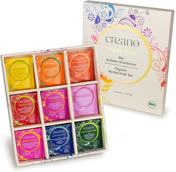Creano Organic Herbal Tea Gift Set - 27 Organic Tea Bags in 9 Different Varieties - Tea Sampler - 54G*
