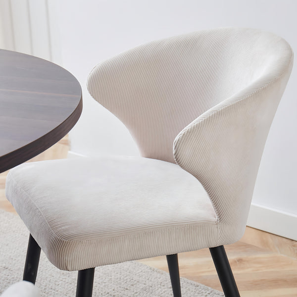 Set of 2 or 4 Corduroy Upholstered Dining Chairs - Modern Padded Seats with Black Metal Legs, Scandinavian Rustic Chairs Suitable for Kitchen, Restaurant, Cafe - - Fabric &