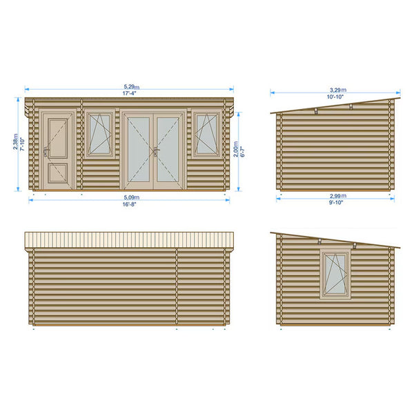Shire Rydal 44mm Log Cabin 17 x 10ft (5.1 x 3m)
