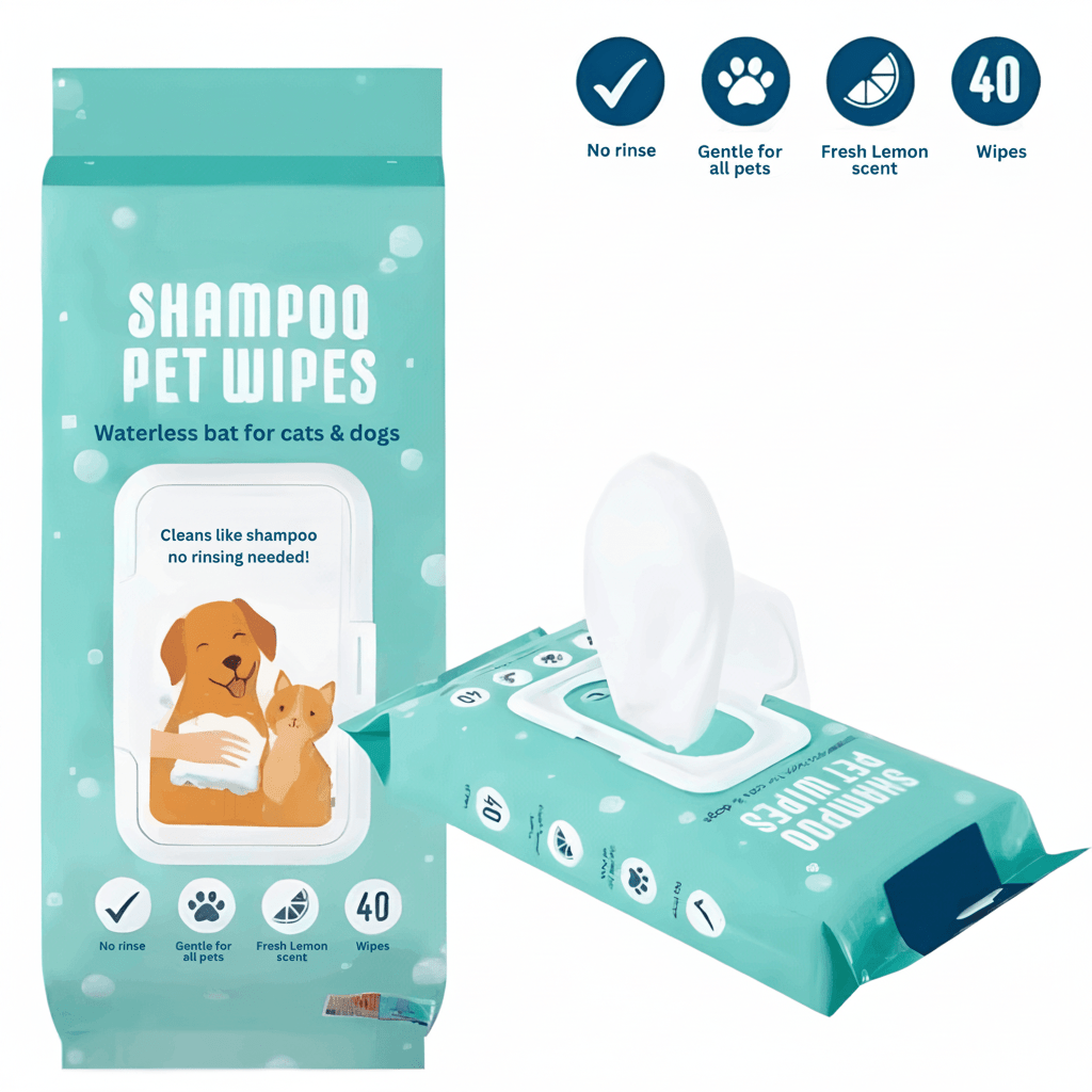 Pet Shampoo Wipes 40pcs Pet Wipes For Dogs And Cats Gentle Cleaning Deodorising No Rinse Disposable Grooming Wipes For Home Travel And Outdoor Use