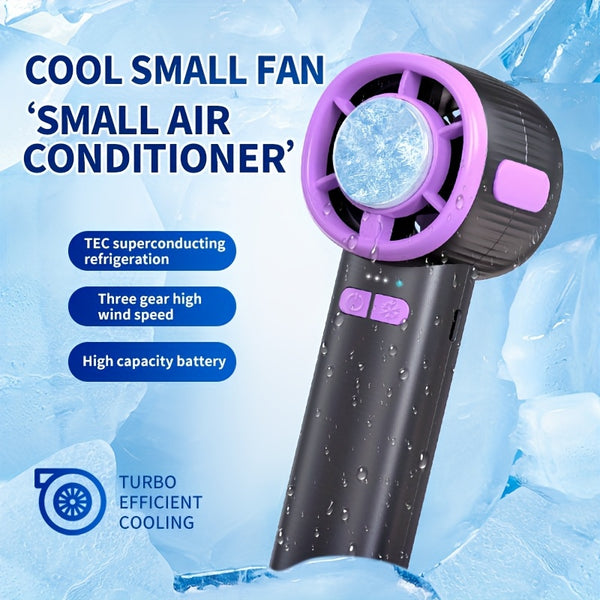 High-Speed Turbo Technology Portable Handheld Fan Ultra-Quiet, USB Rechargeable, Mini Cooling Device with Semiconductor Chill Plate Ice Sensation Cooling for Outdoor Use