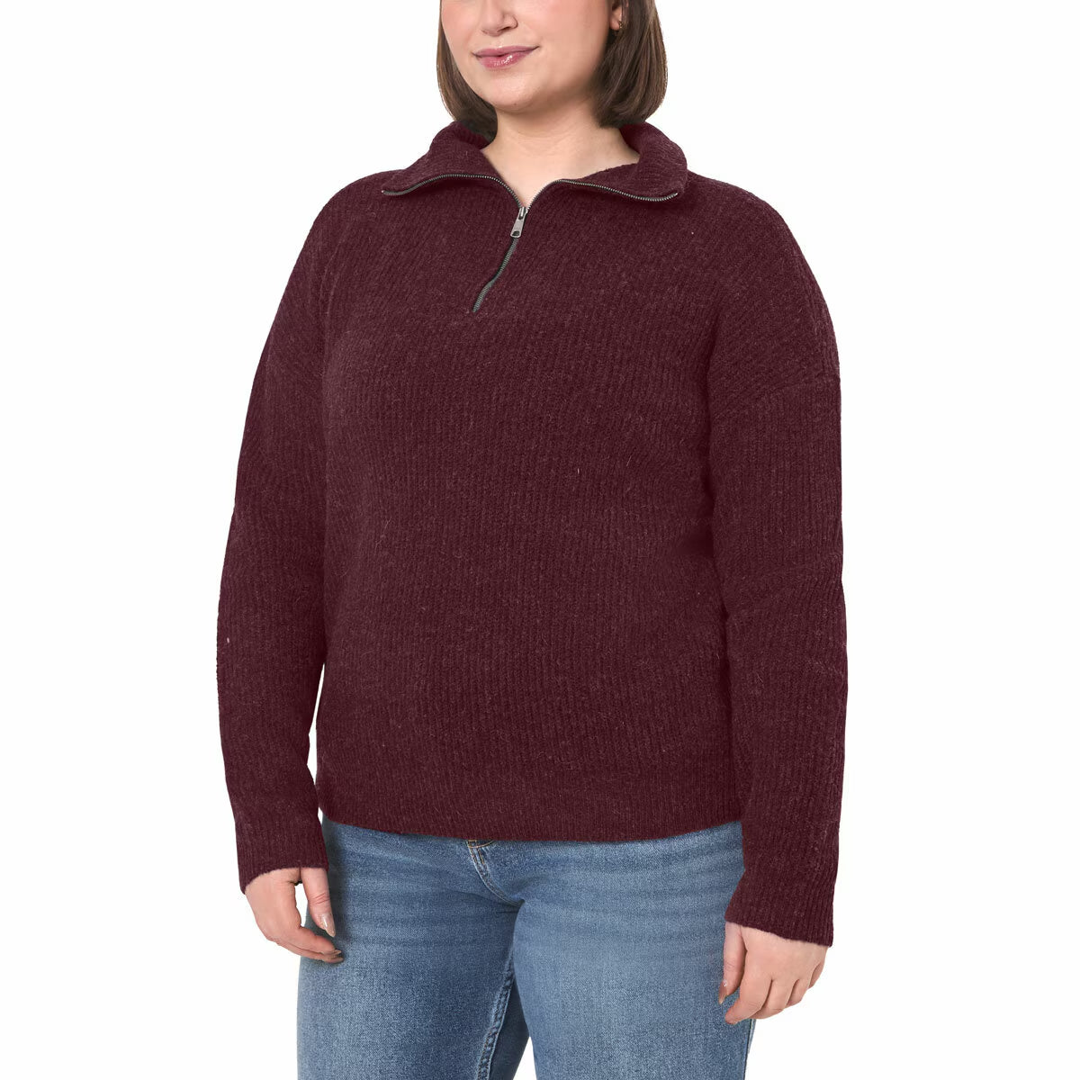 Modern Ambition Ladies 1/4 Zip Sweater in Burgundy