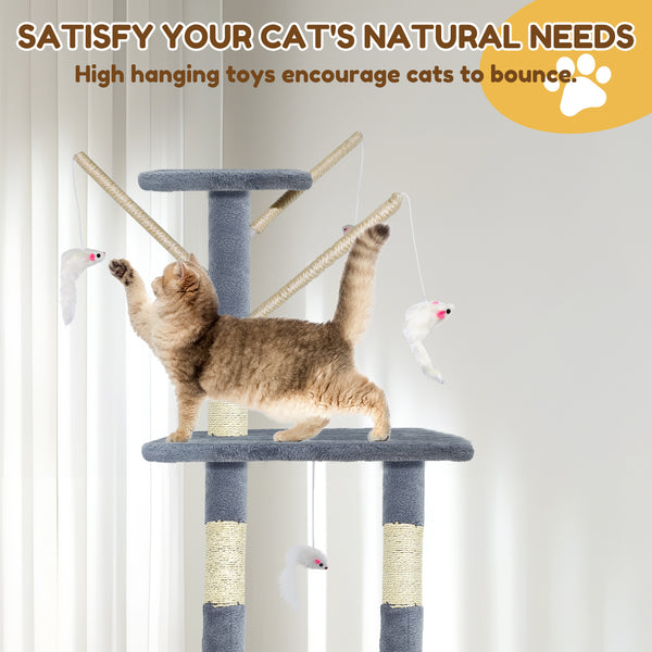 Cat Tree Scratching Post, Stable Structure KittenActivity Centre Pet Toy Scratcher, Tall Cat Furniture Climbing Tower for Indoor Cats, Grey