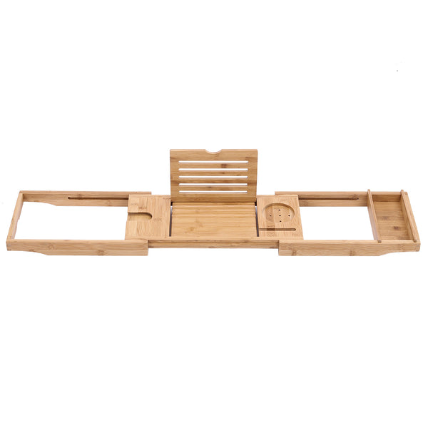 Multi-purpose Bathtub Tray, Expandable Bathtub Stand, Bamboo Wood, Multi-compartment Card Slot, Flat Towel Toiletries Shelf, for Home Hotel, Natural Color, 75-109x23x4.5cm