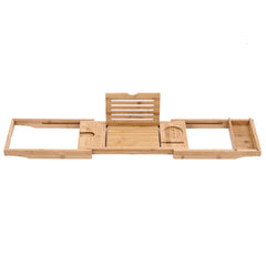 Multi-purpose Bathtub Tray, Expandable Bathtub Stand, Bamboo Wood, Multi-compartment Card Slot, Flat Towel Toiletries Shelf, for Home Hotel, Natural Color, 75-109x23x4.5cm