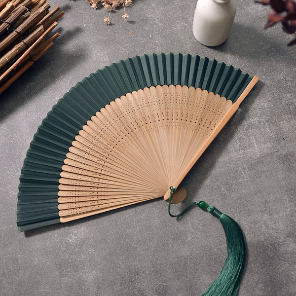 Portable Bamboo Handheld Folding Fan Suitable for Women - Elegant Chinese Decorative Cooling Fan with Bamboo for Weddings, Dance Performances, Church Events, Summer & Hot, Foldable