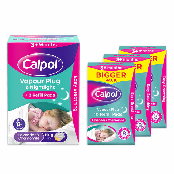 Calpol Vapour Plug in & Nightlight, + 30 Refill Pads, Lavender & Chamomile