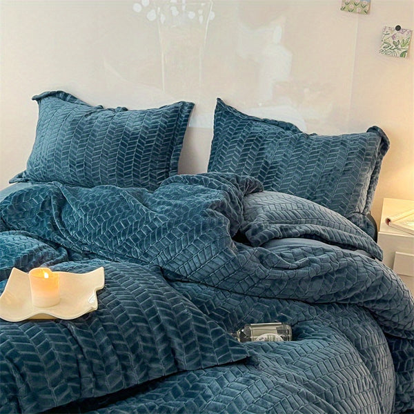 Premium Luxury Bedding Milk Velvet 4pcs Set, Soft, Thickened and Warm, Including 1 Duvet Cover+ 2 Pillowcases+ 1 Bed Sheet, Washable and Machine-Washable, Suitable for Bedrooms, Guest Rooms, Rental Houses, College Dorms