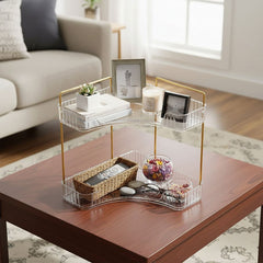 Transparent Triangular Storage Rack Golden Multi-layer, Cosmetic Layered Organizer Design, Suitable for Vanity Bedroom Bathroom, Corner Space Utilization Storage Skincare Products