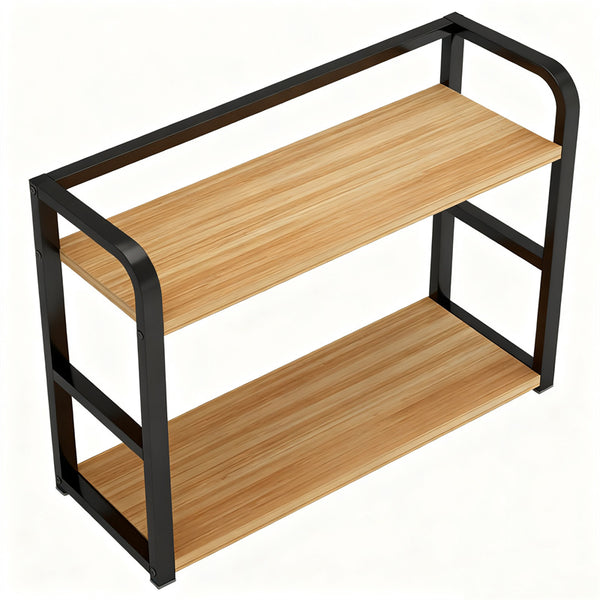 Two-Tier Coffee Bar Organizer for Kitchen Counter, Spice Rack, Versatile Mug Holder Display Stand, Accessory Storage Shelf with Hooks, Black