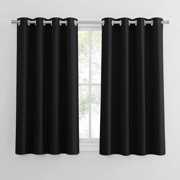 PONY DANCE Grey Blackout Thermal Insulated Curtains for Bedroom, 46 X 54 Inch Short Eyelet Curtains & Drapes, Soft Black Out 2 Panels for Window Living Room/Kitchen