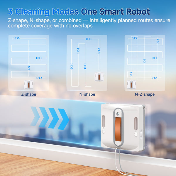 2025 Intelligent Electronic Window Cleaning Robot, Featuring 7.5Kpa Strong Suction, Smart Route Planning, an 8-Layer Safety Protection System, Edge Cleaning Capabilities, Washable Rags, Double-Sided Nozzles, And Water Volume Display