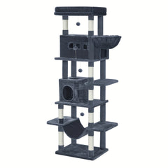 170cm Large Cat Tree, Cat Tower for Maine Cat, Multi-Storey Scratching Post with Large Perch, Washable Mat, Cat House Furniture with 2 Caves, 8 Scratching Posts, Light Grey, Dark Grey