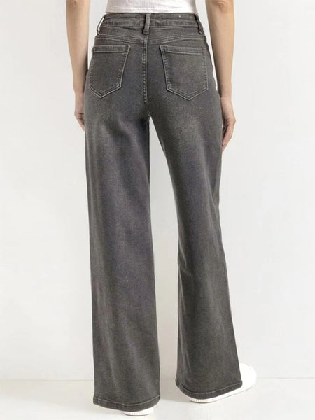 [Petite]KatchMe Women'S Wide Leg Jeans - Mid Rise Relaxed Fit Denim Pants, Soft Stretch Comfortable Trousers for Fall & Winter, Streetwear Casual Bottoms