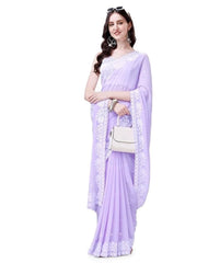 Estationeryhouse Women's Georgette Embroidery Border Work Designer Saree with Blouse Piece