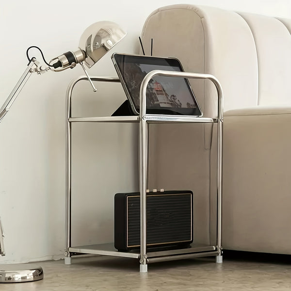 Heavy-Duty 2-Tier Stainless Steel Shelving Unit - Free-Standing/-Mountable Wire Storage Rack with Polished, Easy Assembly, Space-Saving Small Square Shelf Suitable for Kitchen, Coffee Station, Bathroom, Bedroom Organization, Utility Racks