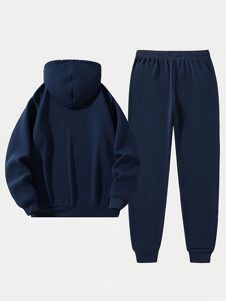 2pcs Cartoon NORWAY Letter Drawstring Hoodie and Sports Trousers Set | Casual Hooded, Slight Stretch Fabric, Patterned, Loose Fit for Men, Ideal for Fall/Winter
