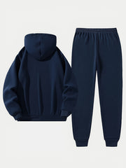 2pcs Cartoon NORWAY Letter Drawstring Hoodie and Sports Trousers Set | Casual Hooded, Slight Stretch Fabric, Patterned, Loose Fit for Men, Ideal for Fall/Winter