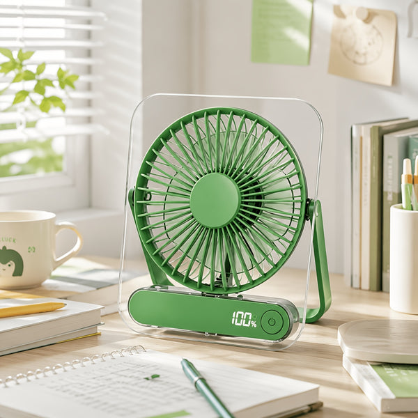 Portable USB Rechargeable Desk Fan with 5000mAh Battery - Ultra-Quiet 5-Speed Adjustable 180° Foldable Design, Digital Power Display, Acrylic Material for Home Office Travel, Versatile Cooling Device, Lightweight Cooling Fan-Gift