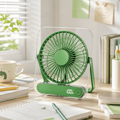 Portable USB Rechargeable Desk Fan with 5000mAh Battery - Ultra-Quiet 5-Speed Adjustable 180° Foldable Design, Digital Power Display, Acrylic Material for Home Office Travel, Versatile Cooling Device, Lightweight Cooling Fan-Gift