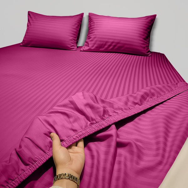 1pc Extra Deep Striped Fitted Sheet 40cm – Soft & Comfortable Microfiber Bedding, Breathable & Smooth, Machine Washable Bed Sheet Suitable for Bedroom