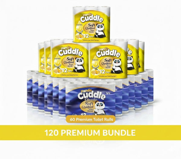 Panda Cuddle 120 toilet rolls 60 Unscented 60 lemon scented Premium Quilted Toilet Paper – 3-Ply Soft Unscented Rolls'
