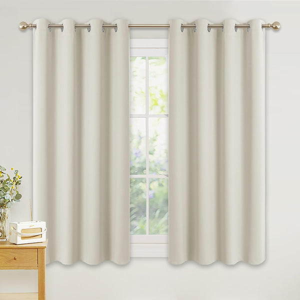 PONY DANCE Grey Blackout Thermal Insulated Curtains for Bedroom, 46 X 54 Inch Short Eyelet Curtains & Drapes, Soft Black Out 2 Panels for Window Living Room/Kitchen