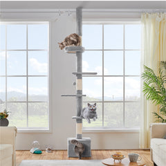 Costoffs Cat Tree, Floor-to-Ceiling Cat Tree Tower, 226-266cm Adjustable Large Height Cat Tree, Tall Cat Tree with 4 Perches and Scratching Posts For Small Medium-Sized Cats
