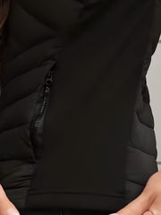 Women's Lightweight Outdoor Puffer Vest, Multi-Pocket Design, Elastic Waist Wrapping for Snug Warmth, Unique Zipper, Stand Collar, Polyester Filled