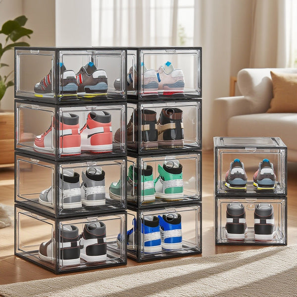 6/9/10-pack Transparent thickened shoe box with magnetic door, closet shoe box, sneaker storage box, dustproof and waterproof, stackable shoe box, upgraded sturdy shoe box, multifunctional sneaker storage box