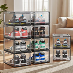 6/9/10-pack Transparent thickened shoe box with magnetic door, closet shoe box, sneaker storage box, dustproof and waterproof, stackable shoe box, upgraded sturdy shoe box, multifunctional sneaker storage box