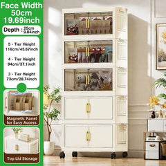 Large-Capacity Foldable with Magnetic Double Doors & Wheels - Heavy-Duty Plastic Suitable for Clothes, Bedcovers, Blankets - Space-Saving Sturdy Shelving Unit for Home, Office, Bathroom - Ideal Holiday Gift