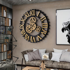 50cm European Vintage Gear Wall Clock with Large Roman Numerals, Outdoor Garden Wall Clock, Industrial Style Giant Open Face Skeleton Clock, Silent Non-Ticking Quartz Clock, Living Room Bedroom Office Kitchen Patio Bar Farmhouse Clock, Christmas & Hallowe