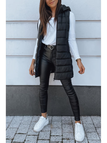 Women's Elegant Hooded Puffer Vest Coat - Thermal Insulated Sleeveless Winter Jacket with Full-Zip Closure, Machine Washable Outerwear in Brown/Black/White/Blue/Red/Navy/Gray, Cozy Cold-Weather Coat for Everyday & Formal Outfits, Layering Piece for Women