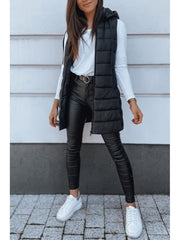 Women's Elegant Hooded Puffer Vest Coat - Thermal Insulated Sleeveless Winter Jacket with Full-Zip Closure, Machine Washable Outerwear in Brown/Black/White/Blue/Red/Navy/Gray, Cozy Cold-Weather Coat for Everyday & Formal Outfits, Layering Piece for Women