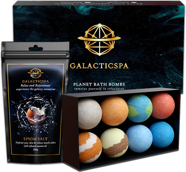 Planet Themed Bath Bombs / 8 X 60G Handmade Luxury Bubble Bath Fizzer Set/Non-Staining, Vegan, Cruelty-Free/Spa Gift for Men, Women and Kids