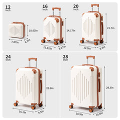 4/5pcs Hard Shell Luggage Set, Expandable & Lightweight Hardside Suitcase With 360° Spinner Wheels (12, 16, 20, 24, 28 Inch) - Stylish White Paired With Brown Luggage