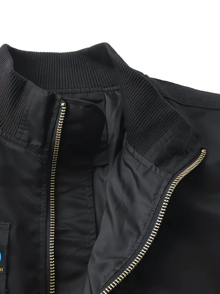 Men'S Casual Stand Collar Bomber Jacket, Chic Novelty Design Zip Up Tactical Jacket with Multi-Pocket, Fall Winter Outdoor