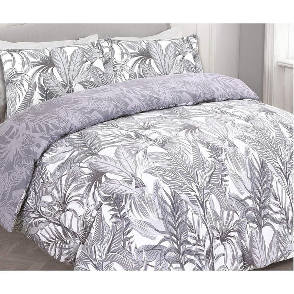Night Comfort Breathable Duvet Cover with Pillowcases | 100% Polycotton Percale Exclusive Peyton Grey White Design | Machine Washable and Non-Allergenic Bedding Set