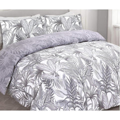 Night Comfort Breathable Duvet Cover with Pillowcases | 100% Polycotton Percale Exclusive Peyton Grey White Design | Machine Washable and Non-Allergenic Bedding Set