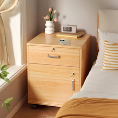 Three-Drawer File Cabinet, Movable Printer Stand with Adjustable Shelf, Rolling Lateral Filing Cabinet on Wheels, Bedside Storage Unit with Lock And Removable Wheels, Anti-Theft End Table for Document Storage in The Bedroom